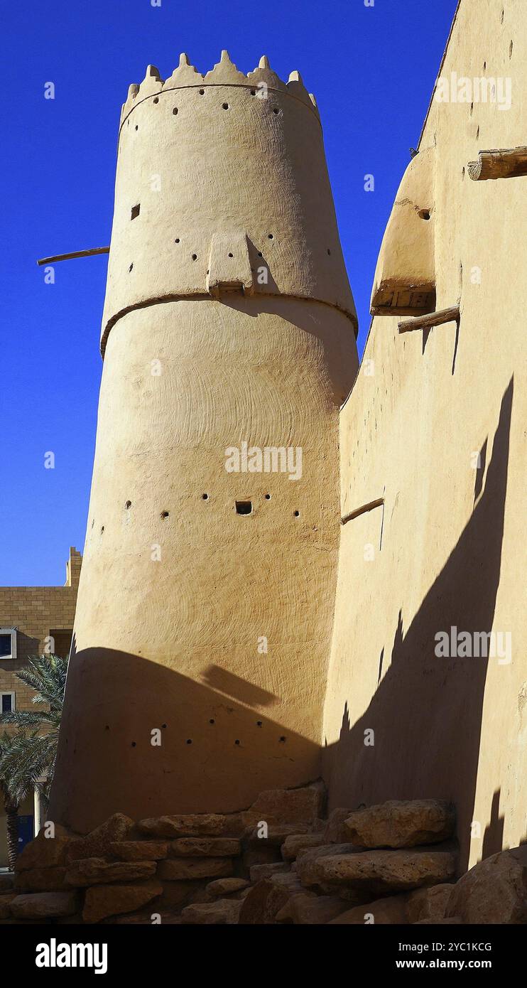 Gebäude, Architektur, Fort Masmak, blauer Himmel, Reisen, Riad, Naher Osten, Saudi-Arabien, Masmak, Saudi-Arabien, Asien Stockfoto