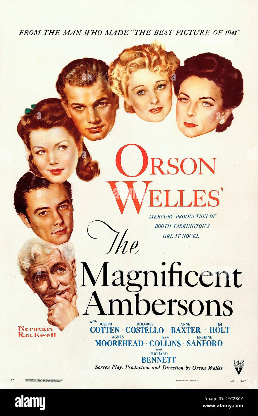 The Magnificent Ambersons (Filmplakat 1942) Orson Welles, Joseph Cotten, Dolores Costello, Anne Baxter, Tim Holt, Agnes Moorehead - Kunstwerk von Norman Rockwell Stockfoto