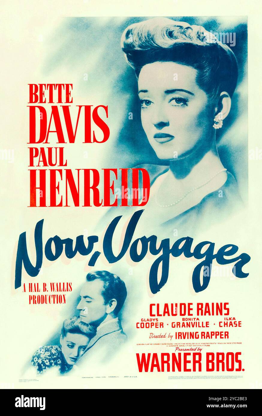 Theaterveröffentlichungsplakat des US-amerikanischen Films Now, Voyager feat Betty Davis and Paul Henreid aus dem Jahr 1942 – Eine Hal B. Wallis-Produktion Stockfoto