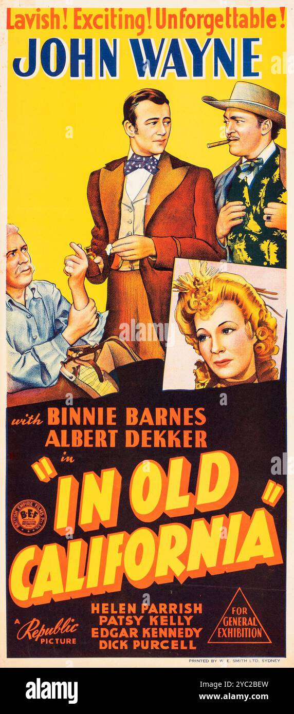 Vintage-Filmplakat für Old California feat John Wayne, Binnie Barnes, Albert Dekker, 1942 - Western Stockfoto