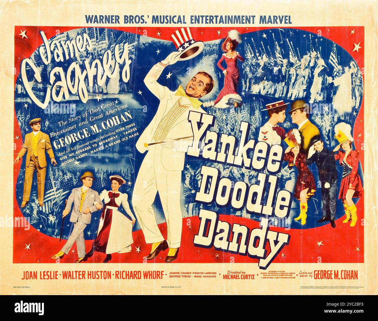 Vintage-Filmplakat für die amerikanische Veröffentlichung des Films Yankee Doodle Dandy feat James Cagney aus dem Jahr 1942 - Artwork by Bill Gold - Story von George M. Cohan Stockfoto