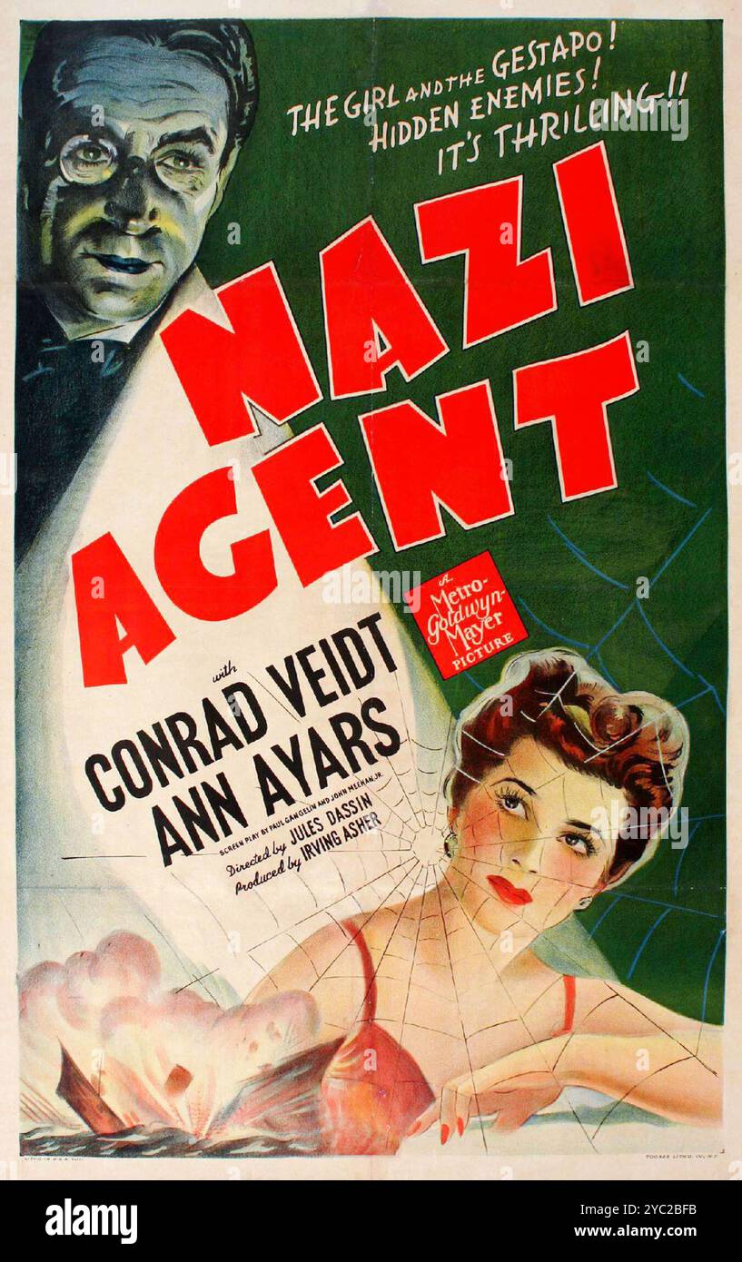 Vintage-Filmplakat für den Film Nazi Agent - Conrad Veidt und Ann Ayars aus dem Jahr 1942 Stockfoto