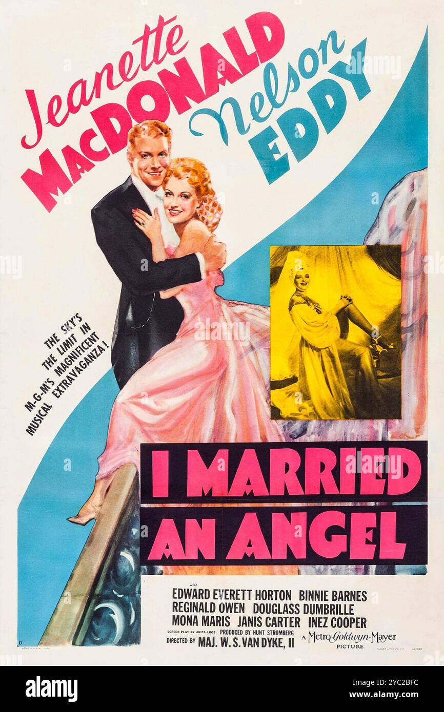 Vintage-Filmplakat für den amerikanischen Film I Married an Angel (1942) Jeanett MacDonald, Nelson Eddy Stockfoto