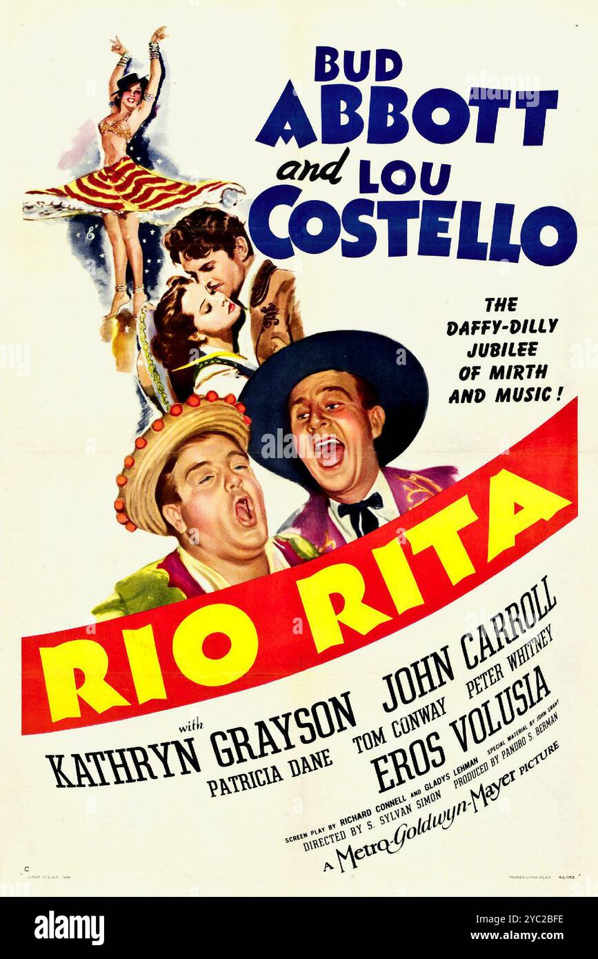 Vintage-Filmplakat für den US-amerikanischen Film Rio Rita (1942) mit Abbott und Costello Stockfoto