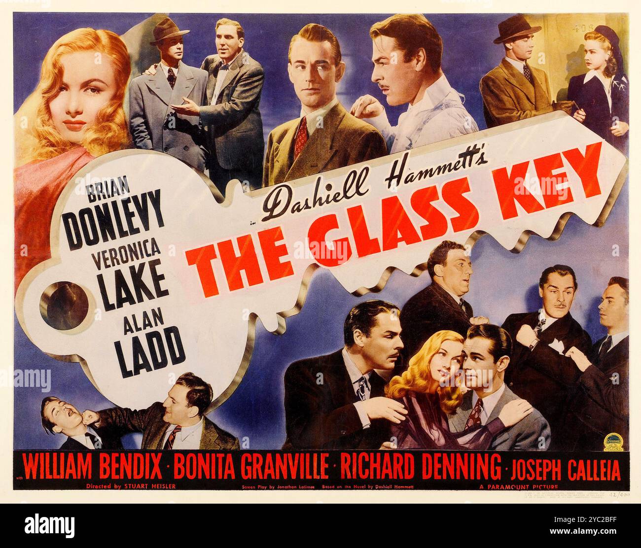 Vintage-Filmplakat für den amerikanischen Film The Glass Key (1942) Brian Donlevy, Veronica Lake, Alan Ladd Stockfoto