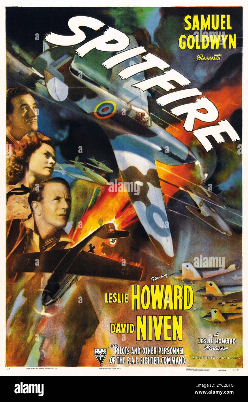 Vintage-Filmplakat für den Film Spitfire, veröffentlicht 1943 in den USA; neu bearbeitet vom britischen Film von 1942. Leslie Howard, David Niven. Stockfoto