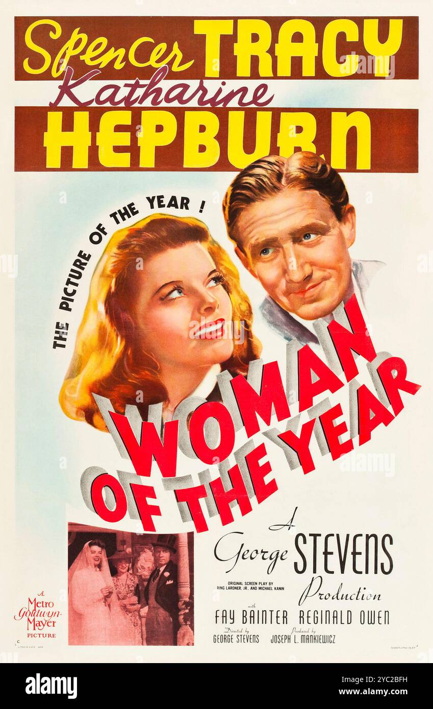 Woman of the Year feat Spencer Tracy, Katharine Hepburn – „Style C“-Filmposter für die amerikanische Veröffentlichung des Films 1942 Stockfoto