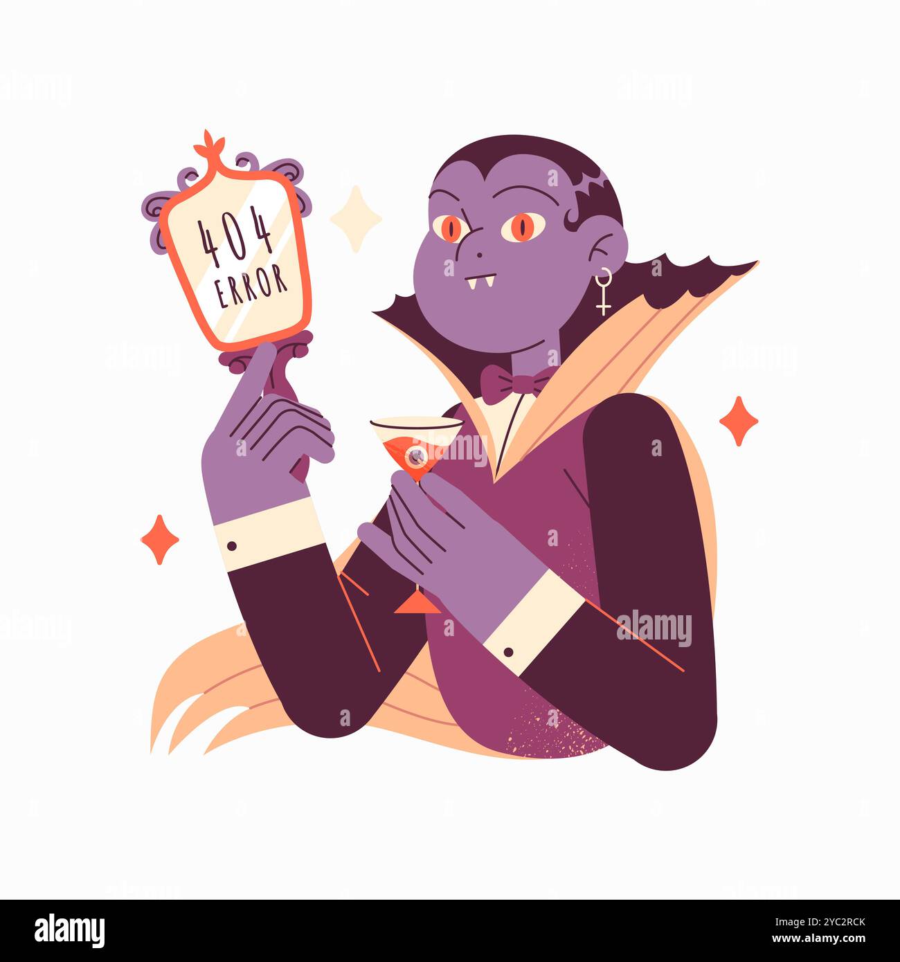 Dracula hält 404 Error Sign in Flat Vector Illustration symbolisiert Website Fehler, Internet Ausgabe und Halloween Geist, isoliert auf weiß Stock Vektor