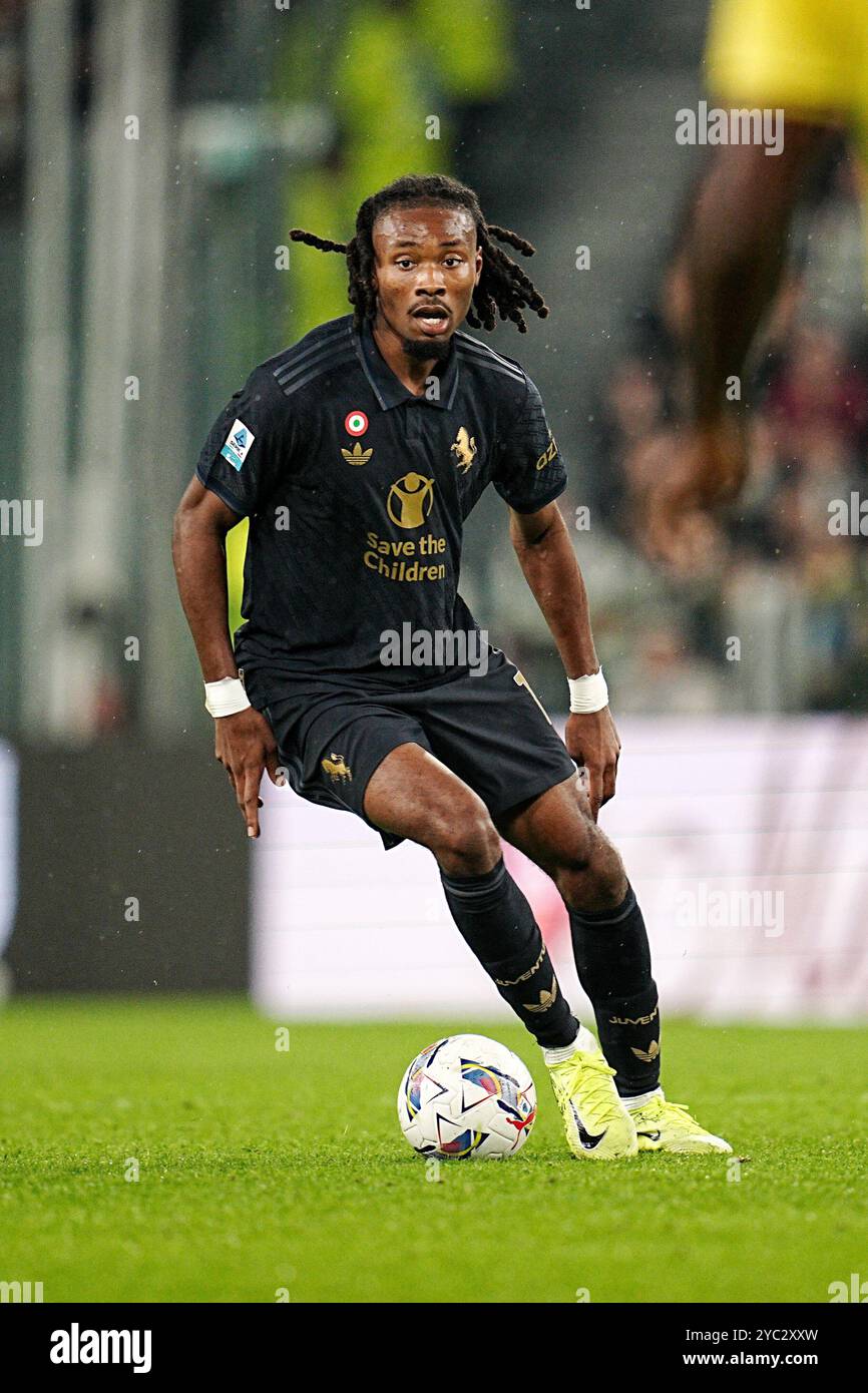 Juventus' Pierre Kalulu während des Fußballspiels der Serie A zwischen Juventus und Latium im Allianz-Stadion in Turin, Nordwesten Italiens - Sonntag, 18. Oktober 2024. Sport - Fußball . (Foto: Marco Alpozzi/Lapresse) Stockfoto