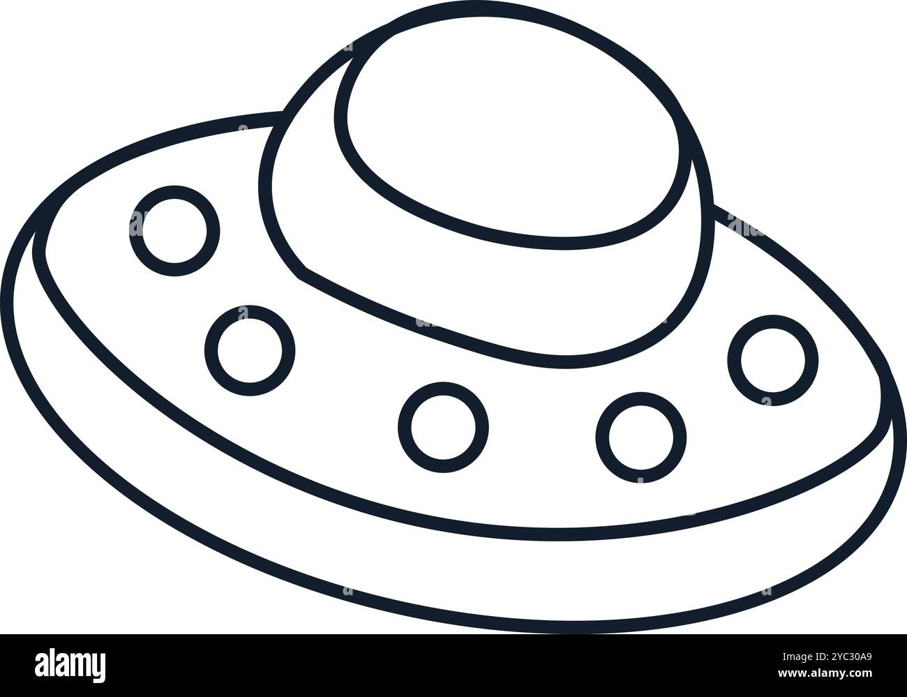 Vektor-Illustration eines außerirdischen Schiffes im linearen Stil. Wissenschaft, Entdeckung und Weltraumsymbol. Astronomie und Kosmos-Element. Das Symbol ist perfekt für das Internet Stock Vektor