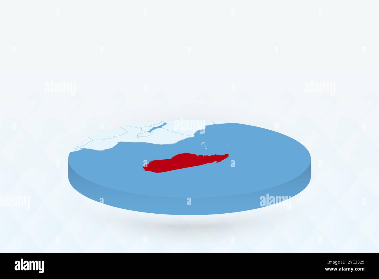 Isometrische 3D-Karte, die Madagaskar in Rot hervorhebt. Vektorabbildung. Stock Vektor