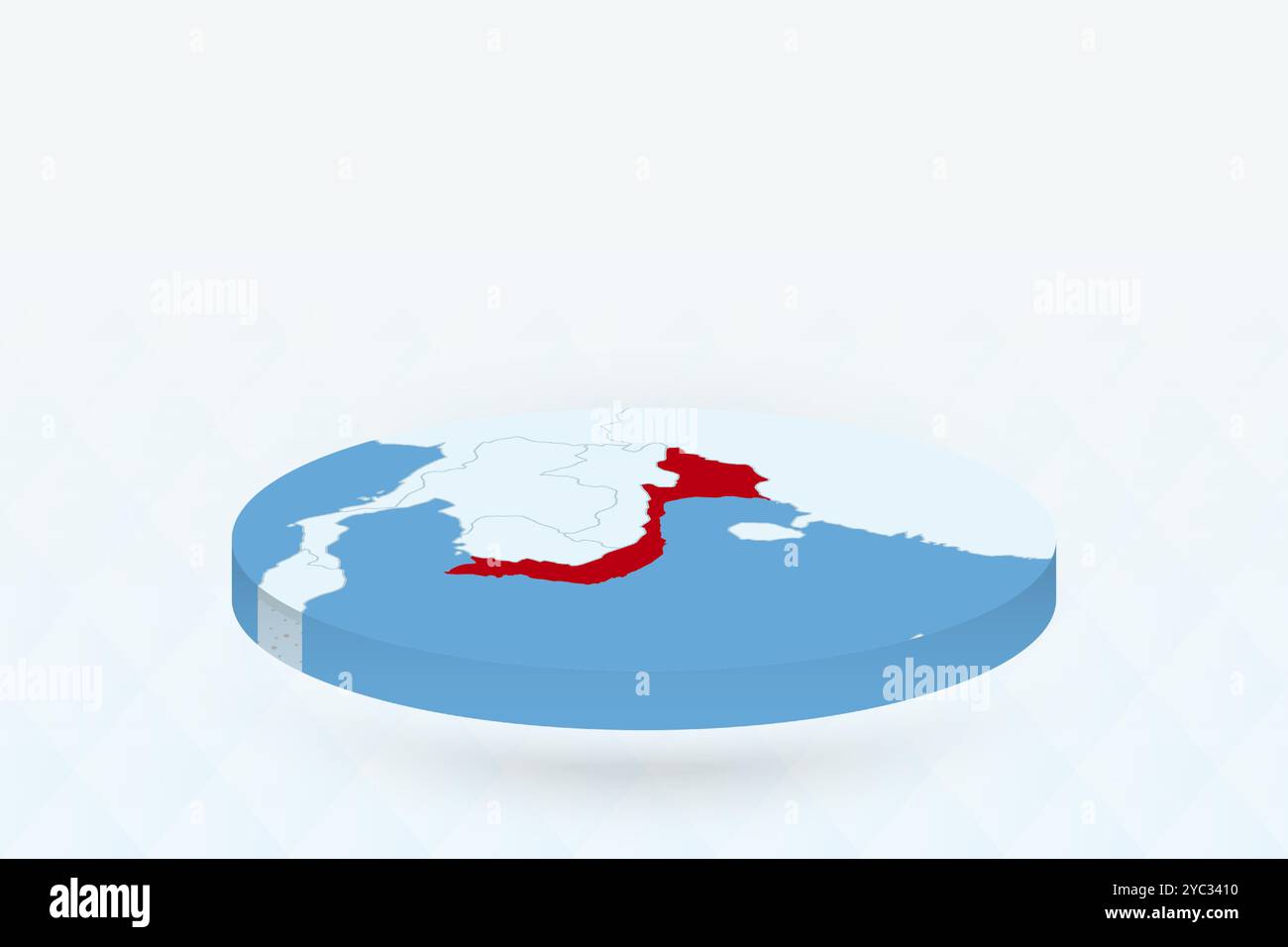 Isometrische 3D-Karte mit Vietnam in Rot. Vektorabbildung. Stock Vektor