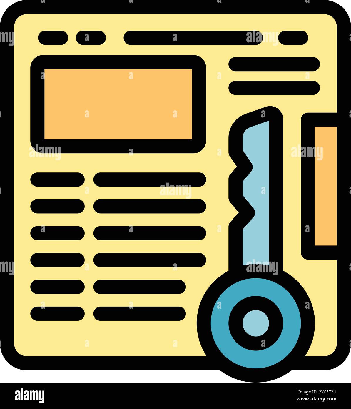 Dieses farbenfrohe Symbol veranschaulicht das Konzept der Key Performance Indicators zur Verfolgung des Geschäftserfolgs mit einem Schlüssel, der einem Dokument überlagert wird Stock Vektor