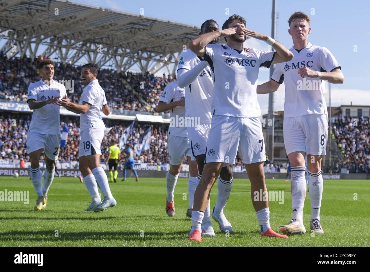 Während des Fußballspiels der Serie A Empoli gegen den SSC Napoli im Carlo Castellani Stadion am 20. Oktober 2024 in Empoli. Stockfoto