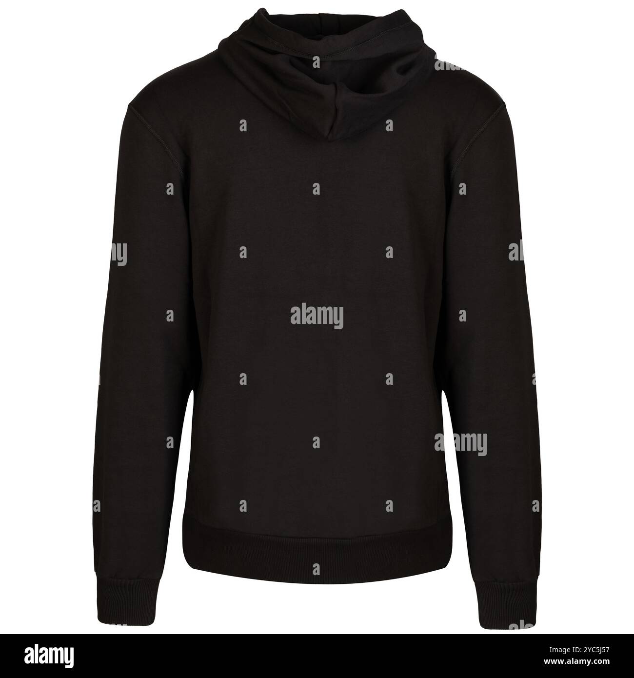 Rückansicht von schwarzem Hoodie mit Kapuze Stockfoto