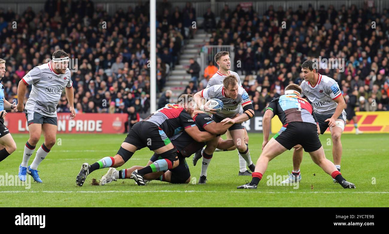 Tobias Elliot von Saracens in Aktion während der Harlequins gegen Saracens, Gallagher Premiership Round 4 Derby Weekend Match, The Stoop, Twickenham, London Stockfoto