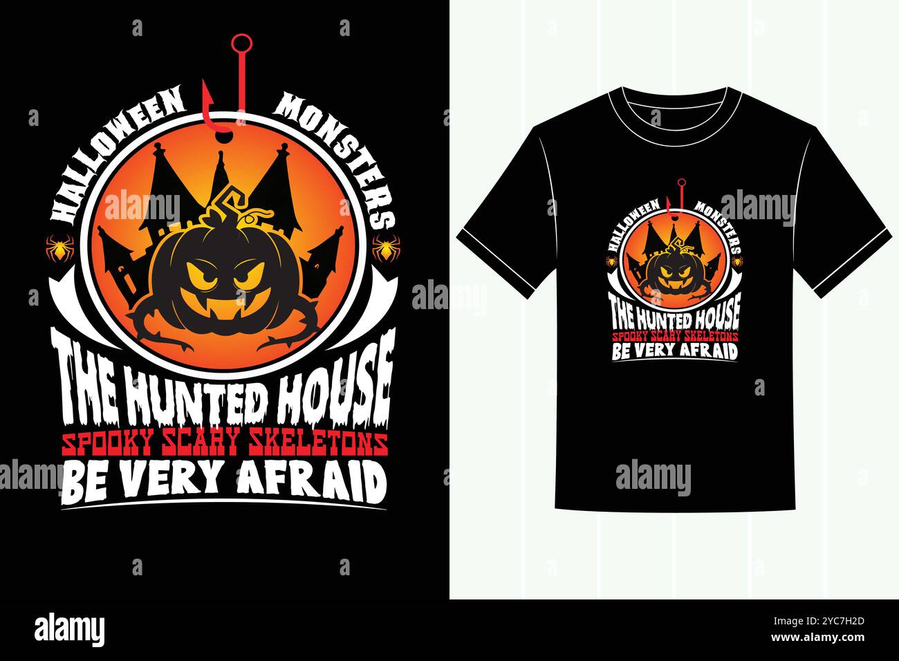 Halloween T-Shirt Designs mit Kürbissen, Monstern, Geistern und Spooky Night Fun Vektor Illustration Stock Vektor