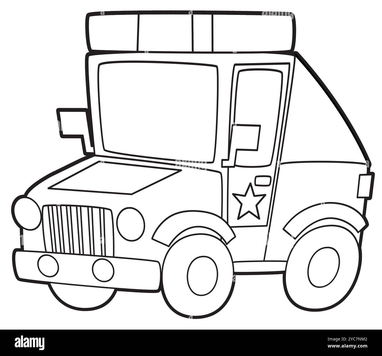 Ausmalseite Off-Road Polizei Auto Auto Ausmalseite isolierte Illustration für Kinder Stockfoto