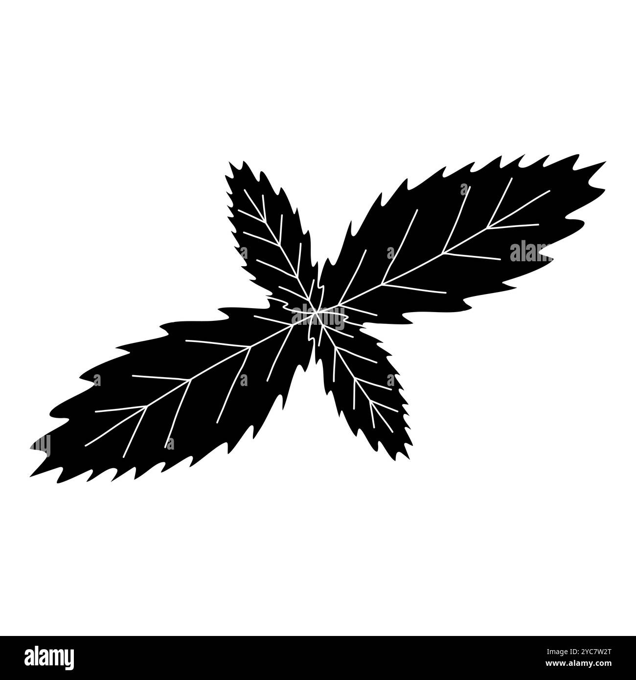 Schwarze Silhouette von Minzblättern, Glyphe-Symbol flache Vektor-Illustration Stock Vektor