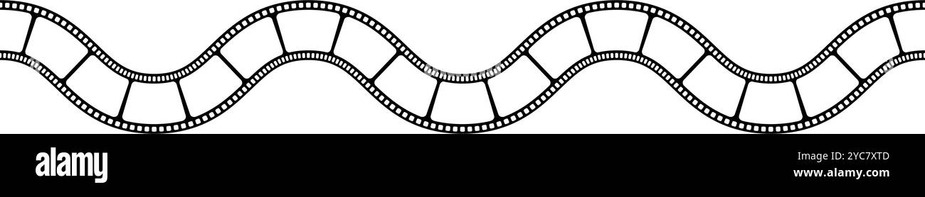 Leere wellige Filmstreifenvorlage. Gekrümmtes Kameraband isoliert auf weißem Hintergrund. Storyboard-Layout. Vintage-Rahmen zur Erstellung von Fotocollagen. Vektorgrafik. Stock Vektor