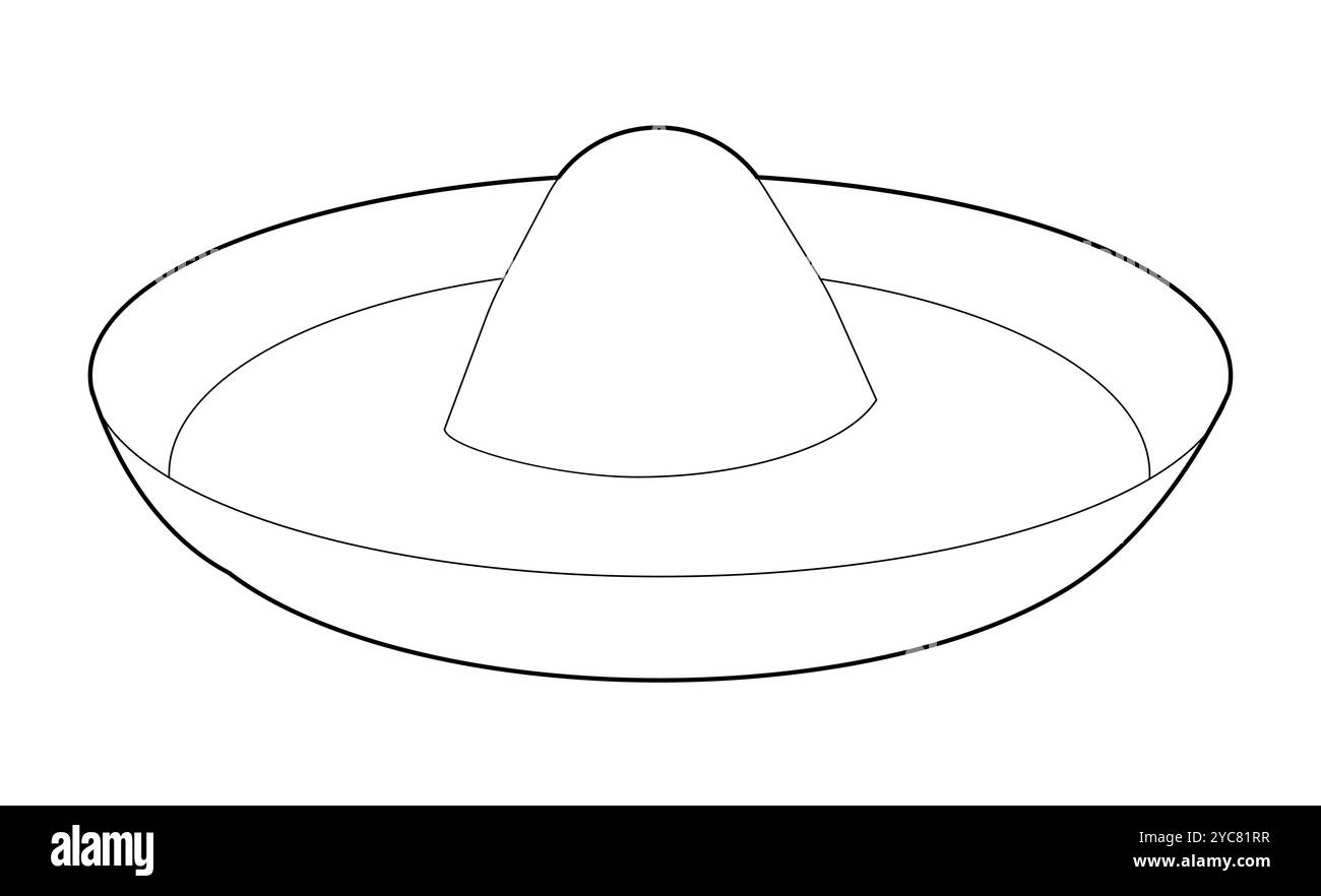 Sombrero Mütze. Sommer Kopf Mode Accessoire Cap mit breiter Krempe Kleidung technische Illustration. Vektor-Kopfbedeckung für Männer, Frauen, Unisex-Stil, flache Vorlage CAD-Modell Skizze Umriss isoliert Stock Vektor