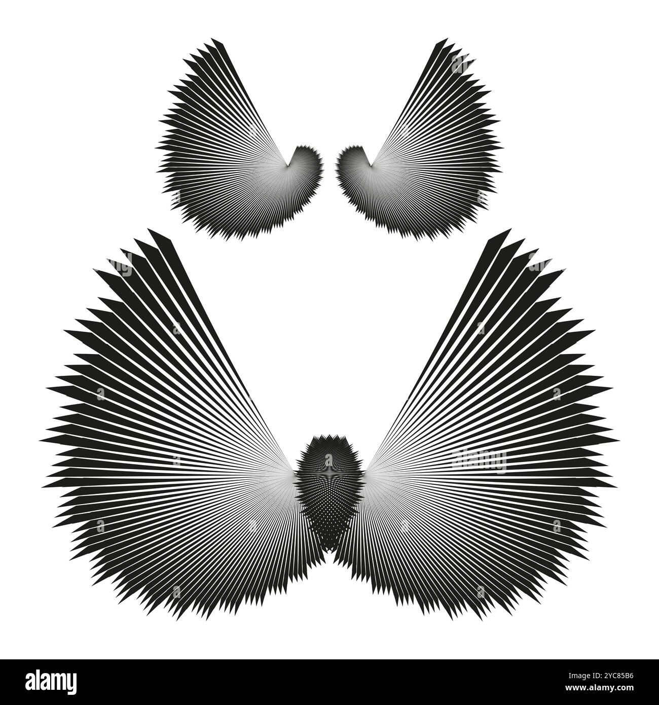 Abstrakte Flügel. Geometrische schwarze Flügel. Form des Radialgebläses. Moderne Kunstvektoren. Stock Vektor