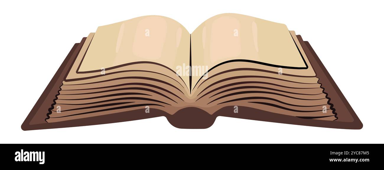Altes offenes Buch leere Seiten, Vorlage mit leerem Papier, dunkle Akademienliteratur, großes Vintage geöffnetes Buch, Vektorfarbe Illustration isoliert auf W Stock Vektor