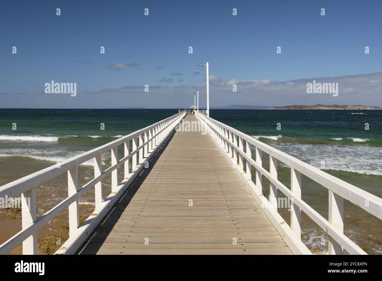 Der Pier wurde in den 1890er Jahren gebaut, um Menschen von Schiffen zu retten, die durch das Rip in Point Lonsdale, Victoria, Australien, O kamen Stockfoto