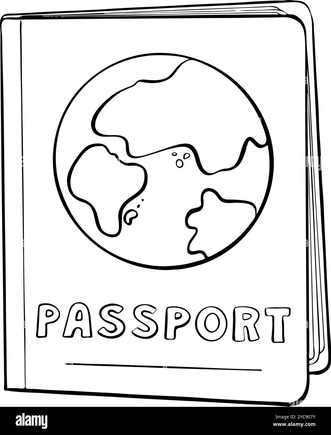 Genießen Sie eine wunderbare Ausmalseite für Reisepässe und Globen, die speziell für Reisebegeisterte entwickelt wurde. Abbildung der Vektorskizze. Tourismus Stock Vektor