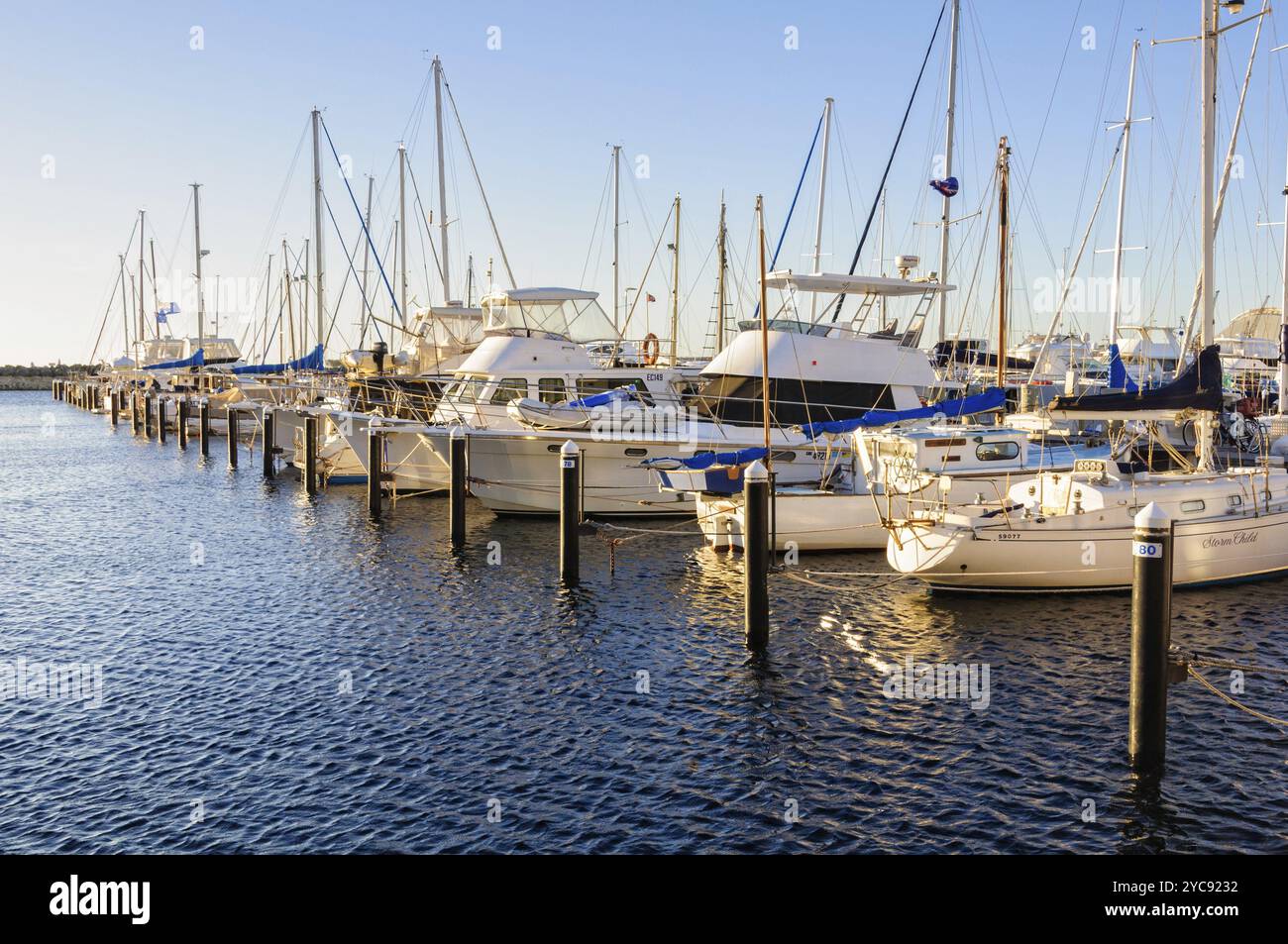 Vertäute Segelboote und Yachten in Challenger Harbour, Fremantle, WA, Australien, Ozeanien Stockfoto