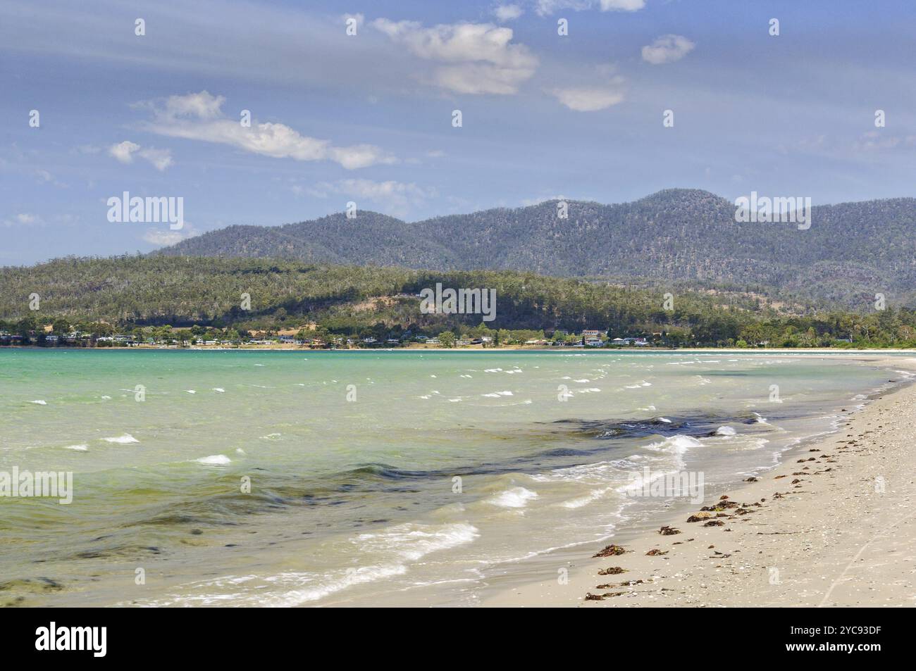 Niedrige Brechungsschwellen und Windwellen am berühmten Raspins Beach of Orford an der Ostküste Tasmaniens, Australien, Ozeanien Stockfoto