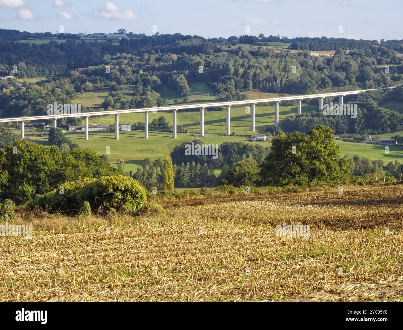 Viadukt an der Autobahn C-535 Sarria-Portomarin, Barbadelo, Galicien, Spanien, Europa Stockfoto