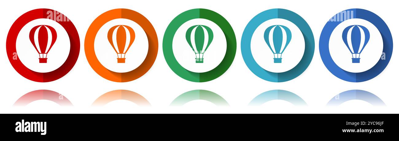 Ballon, Vektorsymbole für den Luftverkehr, flaches Symbolset für Logo-Design, Webdesign und mobile Anwendungen, farbenfrohe Web-Buttons-Kollektion in eps 10 Stock Vektor