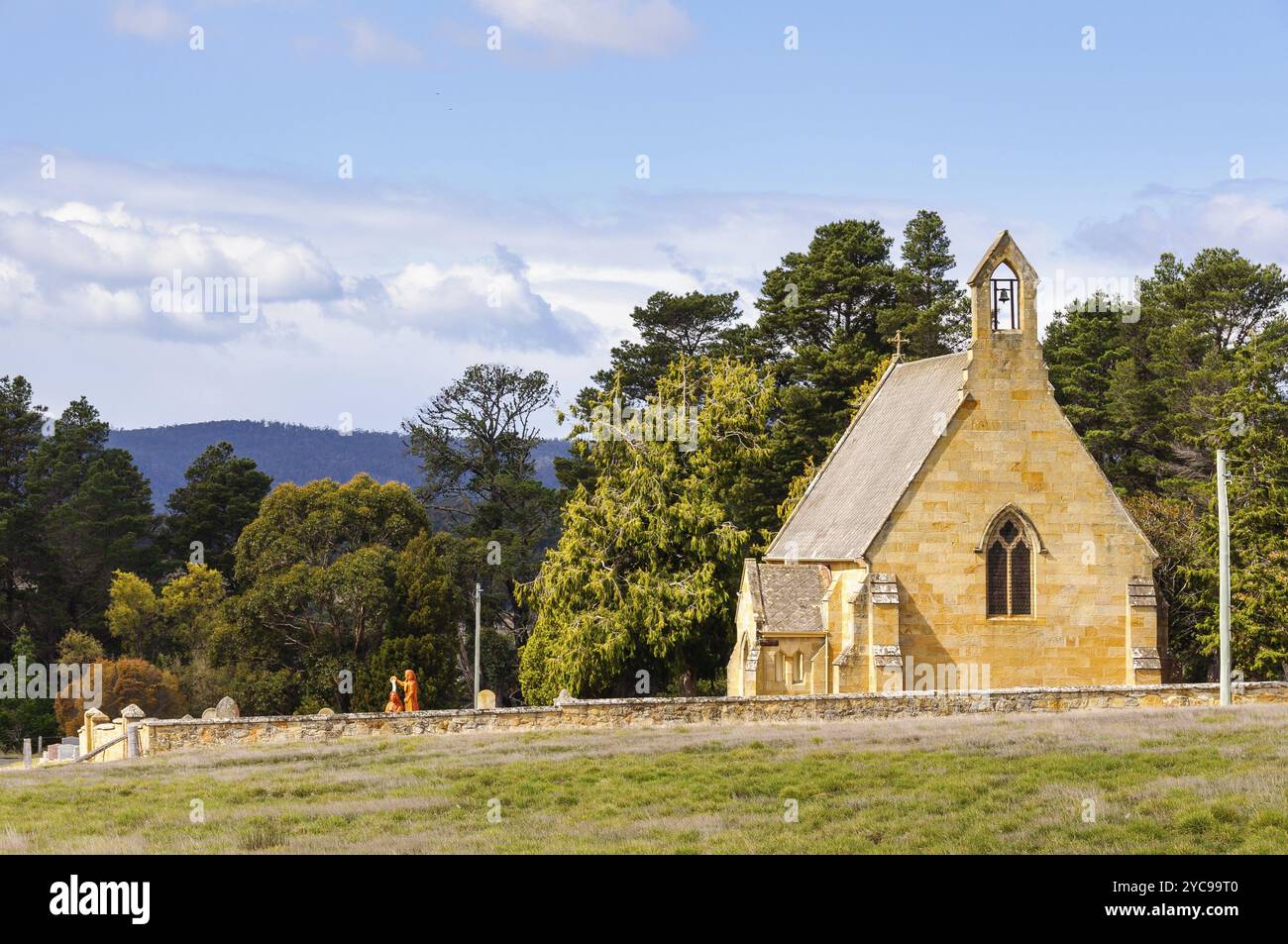 Die St. John the Baptist Church in Buckland wurde 1846 als Nachbildung der Pfarrkirche Cookham Dean in Sussex, England, Buckland, Tasmanien, aus erbaut Stockfoto