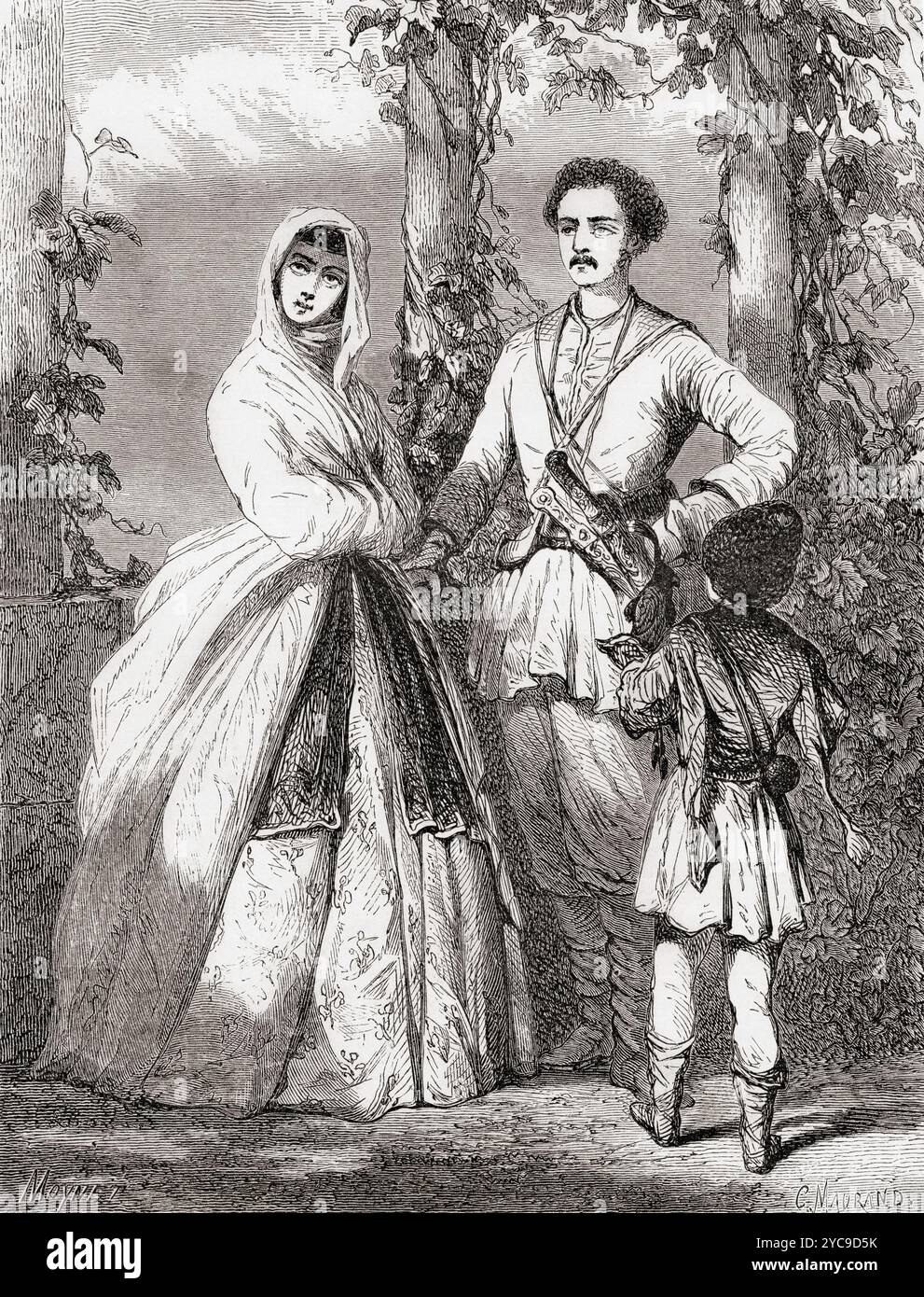 Typische Kleidung in Georgien, 19. Jahrhundert. Aus Le Tour du Monde, veröffentlicht Paris, 1860. Stockfoto