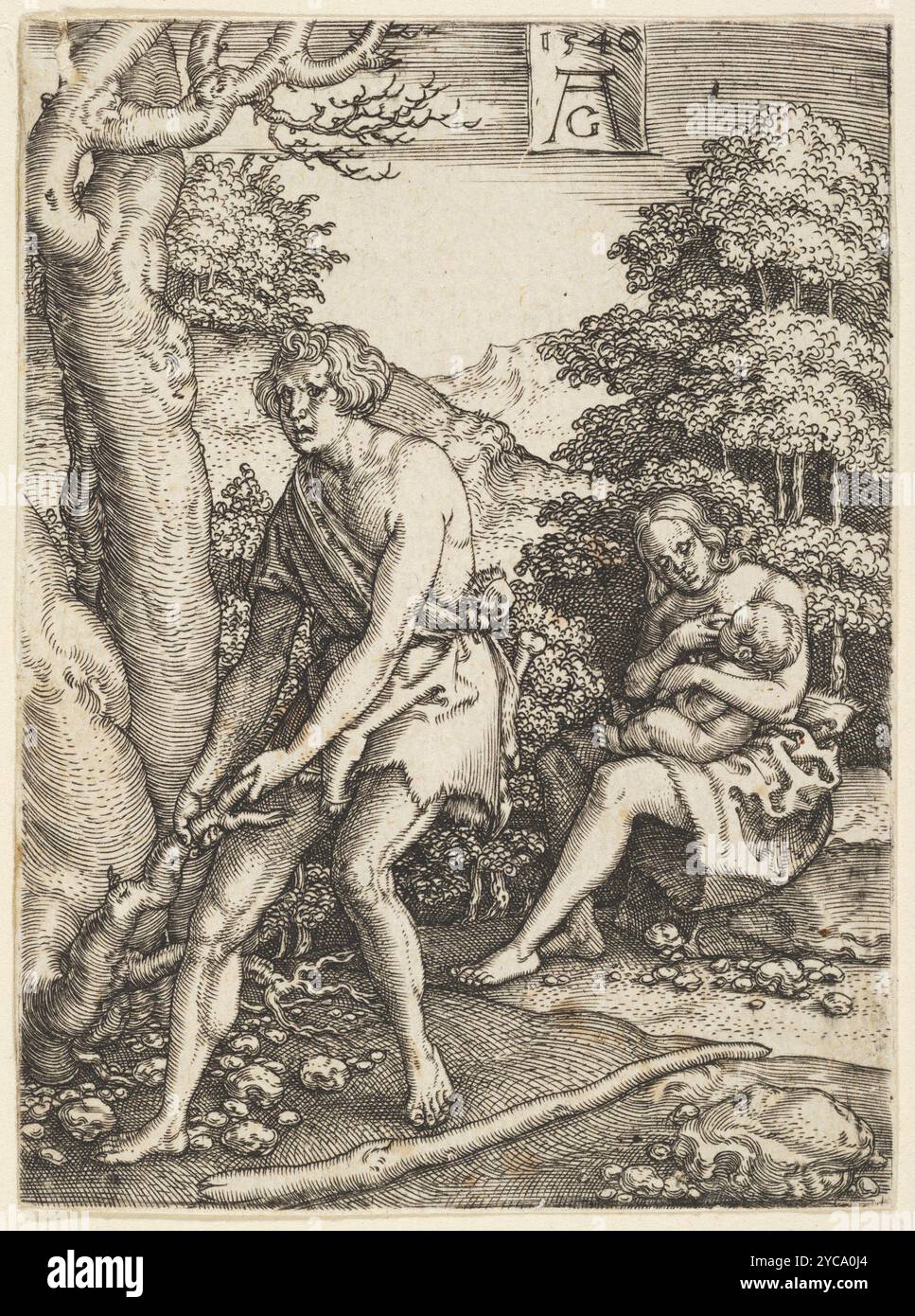 Adam und Eva bei der Arbeit, aus der Geschichte von Adam und Eva, 1540 - Heinrich Alentfver (1502–1561) Stockfoto