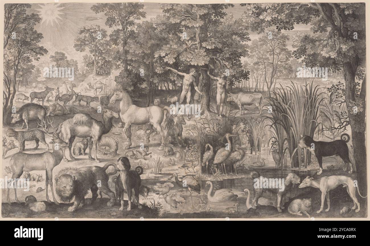Adam und Eva im Paradies – Nicolaes de Bruyn 1631 (1571–1656) Stockfoto