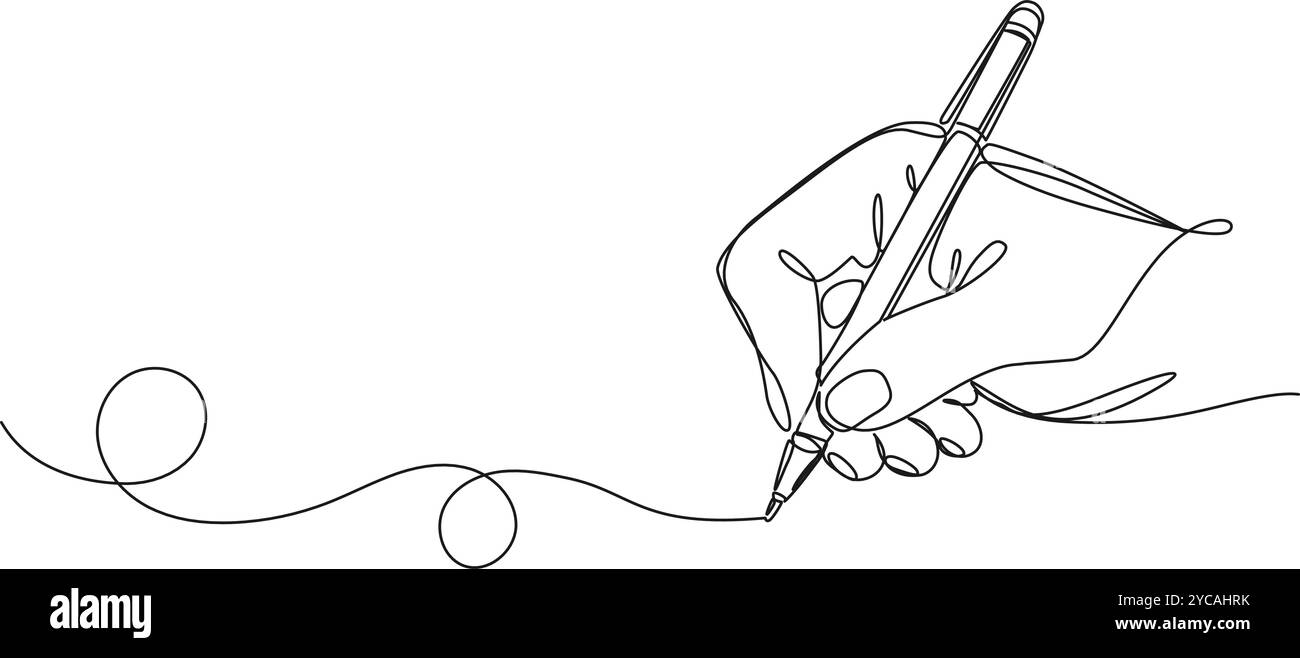 Durchgehende einzeilige Zeichnung von Handschrift oder Zeichnung mit Stift, Strichgrafik Vektor Illustration Stock Vektor