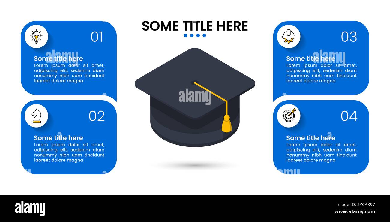 Infografik-Vorlage mit Symbolen und 4 Optionen oder Schritten. Bildungskonzept. Kann für Workflow-Layout, Diagramm, Banner, webdesign verwendet werden. Vektor illustr Stock Vektor