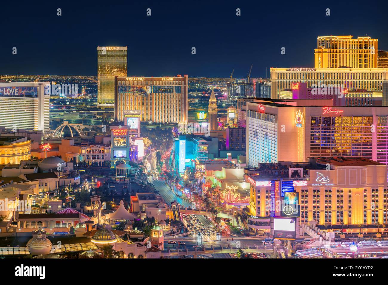 Luftbild des Las Vegas Strip bei Nacht Stockfoto