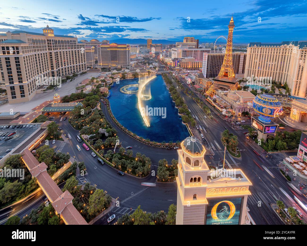 Luftbild des Las Vegas Strip bei Nacht Stockfoto