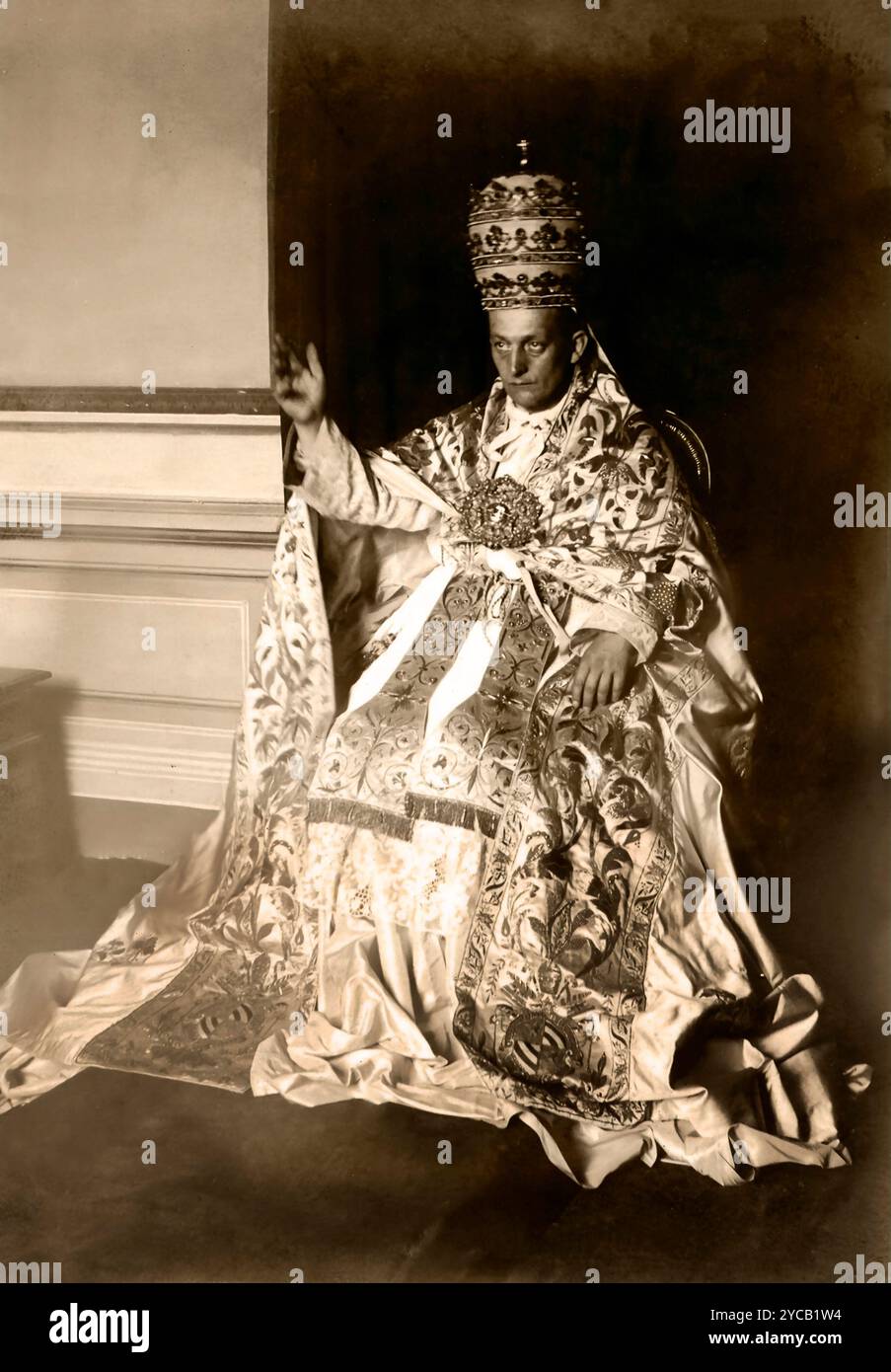 Papst Pius IX. Gekrönt) Giovanni Maria Battista Pietro Pellegrino Isidoro Mastai-Ferretti) Senigallia, 13. Mai 1792 – Roma, 7. Februar 1878 – Papst von 1846 bis 1878 – letzter Herrscher der päpstlichen Staaten von 1846 bis 1870. Stockfoto