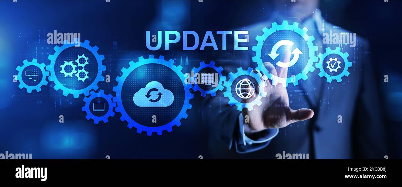 Update Software System Upgrade Download neue Version Internet-Technologie-Konzept. Stockfoto
