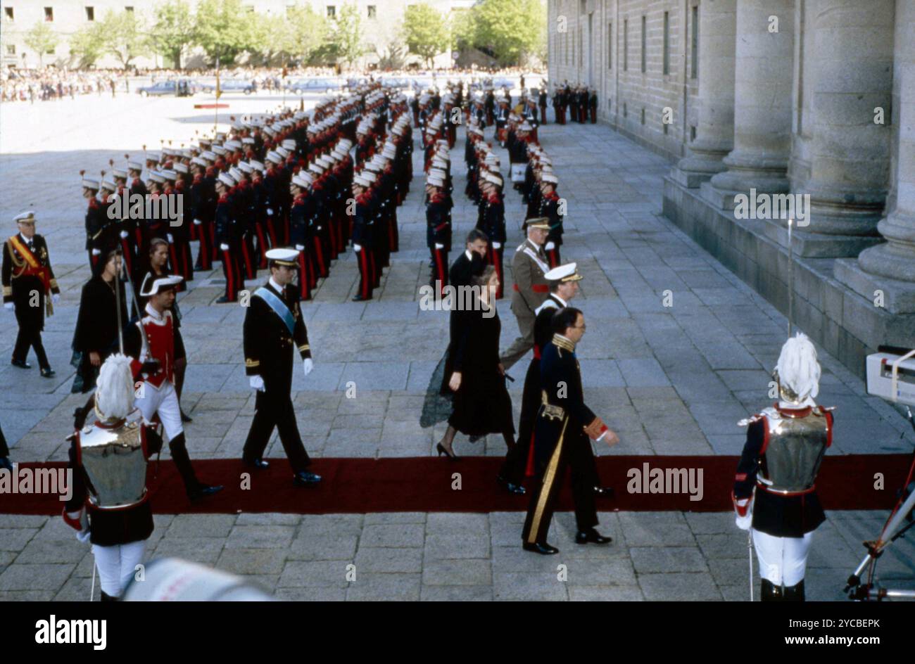 7 April 1993 Madrid Archivio Storico Olycom/LaPresse Giovanni di Borbone, conte di Barcellona (La Granja de San Ildefonso, 20 giugno 1913 - Pamplona, 1° aprile 1993), Quintogenito (terzo maschio) del Re Alfonso XIII di Spagna e della regina Vittoria Eugenia di Battenberg, infante di Spagna 1933 1977, Nella Foto: I Funerali di Giovanni di Borbone Padre di Juan Carlos I auf dem Foto: Die Beerdigung von Johannes von Bourbon, fathe Stockfoto