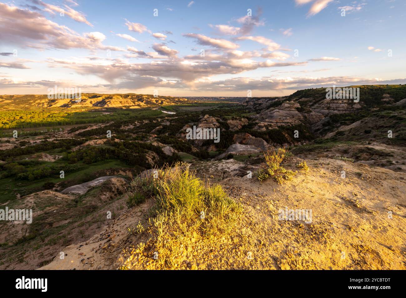 Frühlingsabend im Theodore Roosevelt National Park Stockfoto