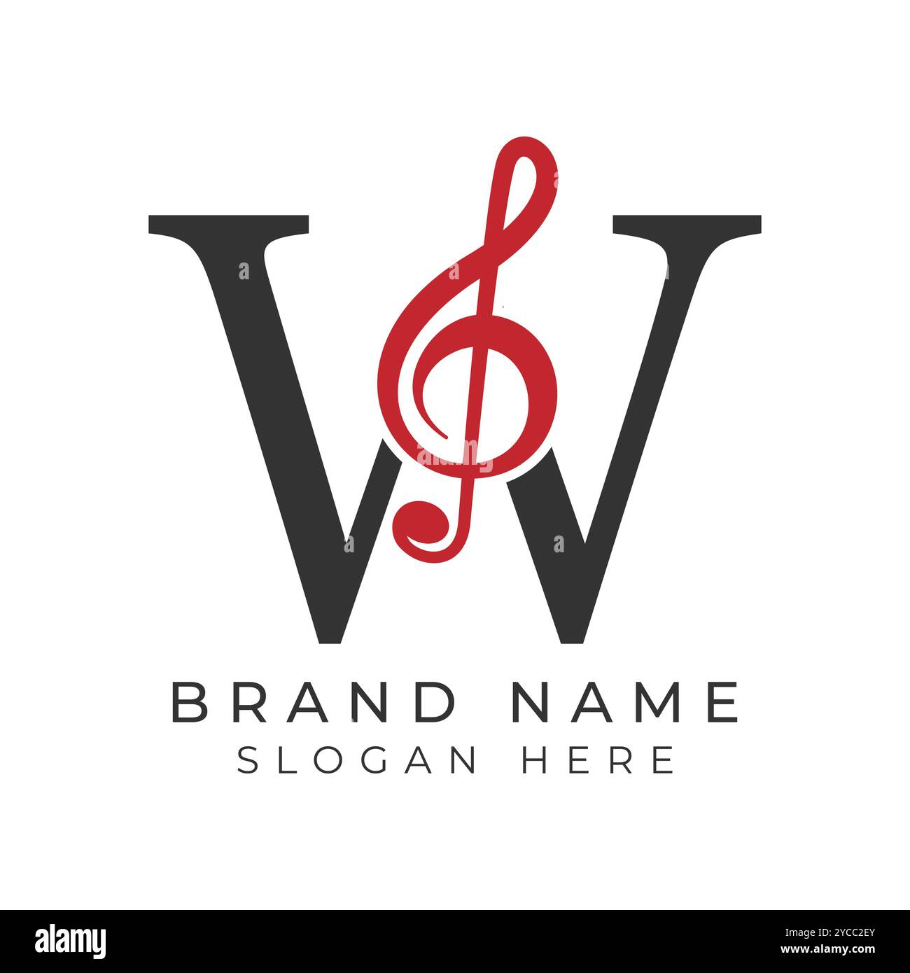 Anfangsbuchstabe W mit Notenzeichen Style-Symbol. Design mit dem Buchstaben „W Music“ Stock Vektor