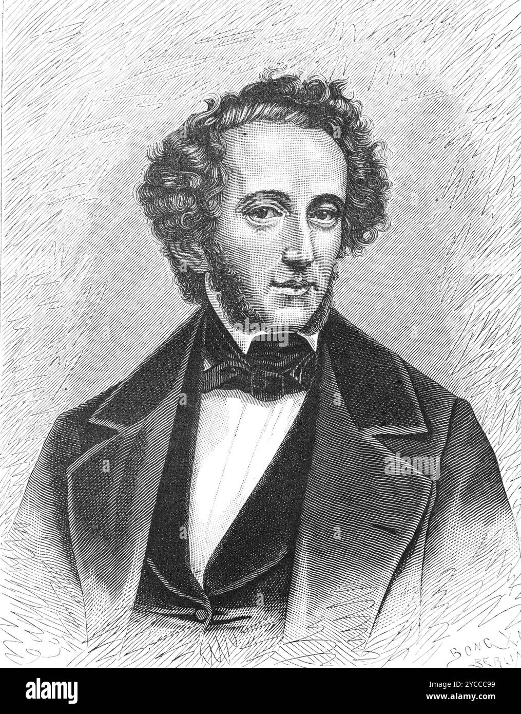 Felix Mendelssohn-Bartholdy (Hamburg 1809 - 1847 Leipzig), deutscher Komposeer, Pianist und Organist, Romantik, historische Illustration 1892 Stockfoto
