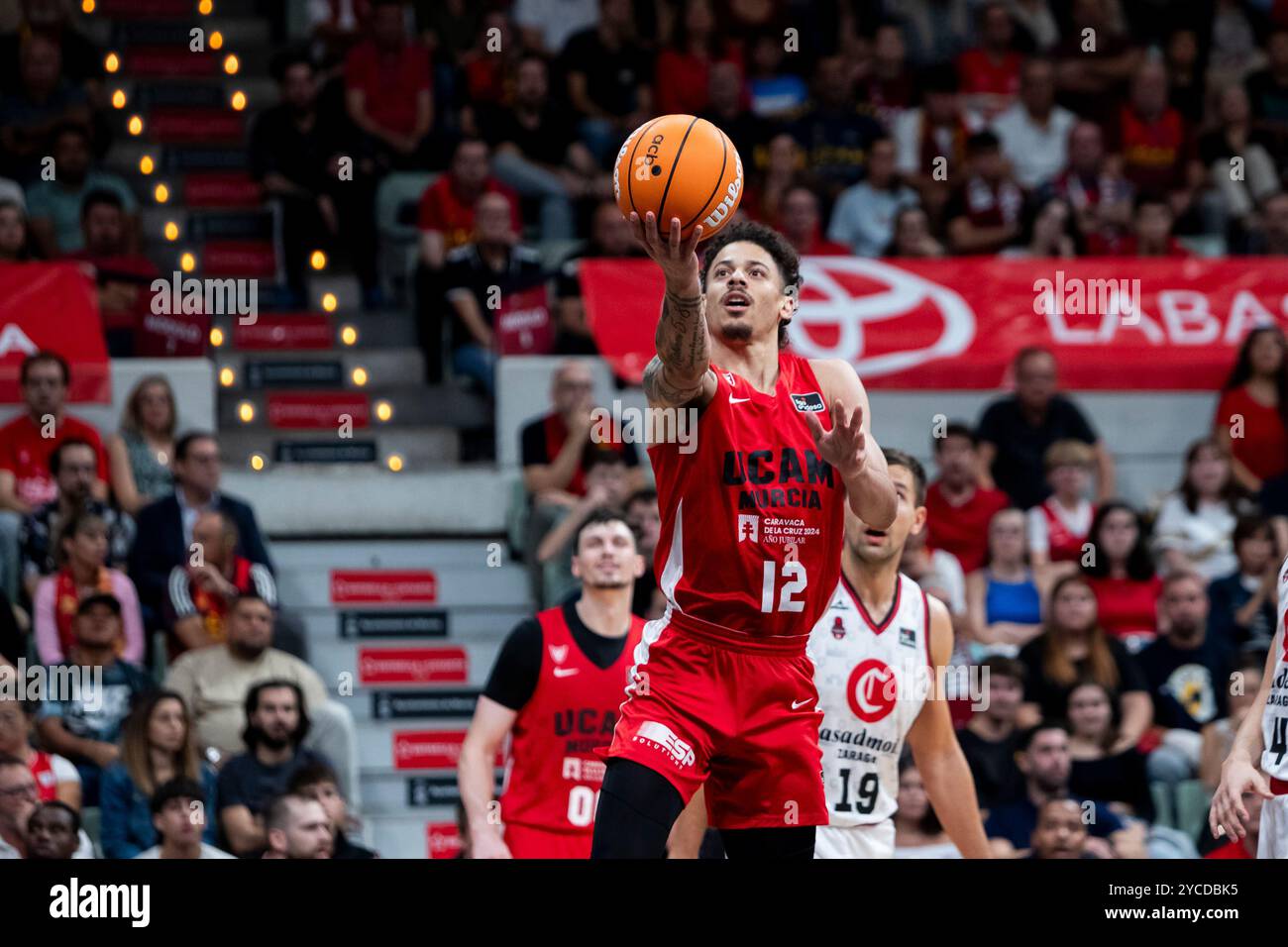 Jonah Radebaugh, US-amerikanischer Point Guard für UCAM Murcia CB während des Spiels, UCAM Murcia CB gegen CASADEMONT Zaragoza, acb, Endesa Basketball League, Re Stockfoto