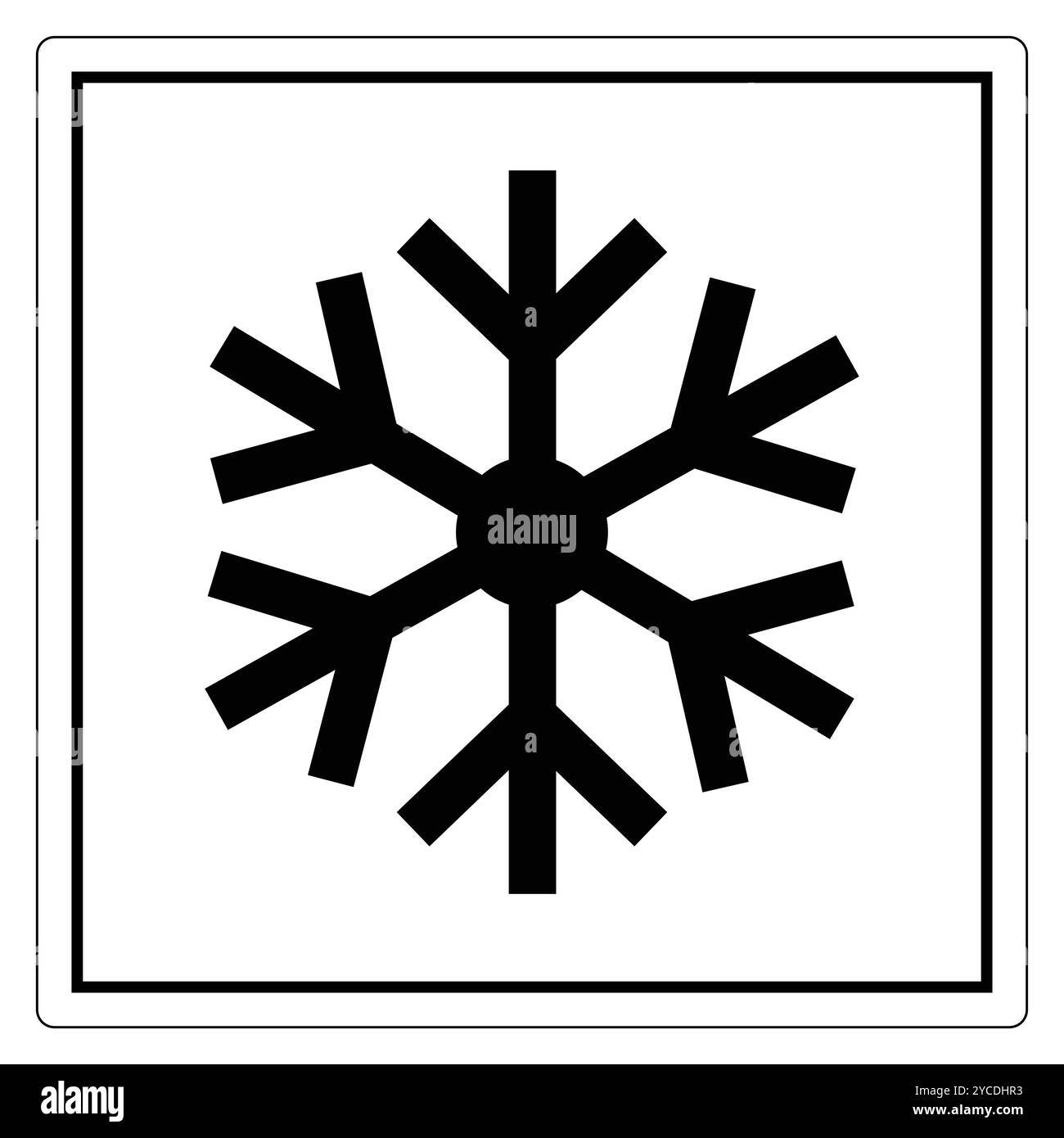 Dieses Bild zeigt ein einfaches schwarzes Schneeflocken-Symbol auf weißem Hintergrund. Er repräsentiert Winter und kaltes Wetter und ist perfekt für saisonale Designs. Stock Vektor