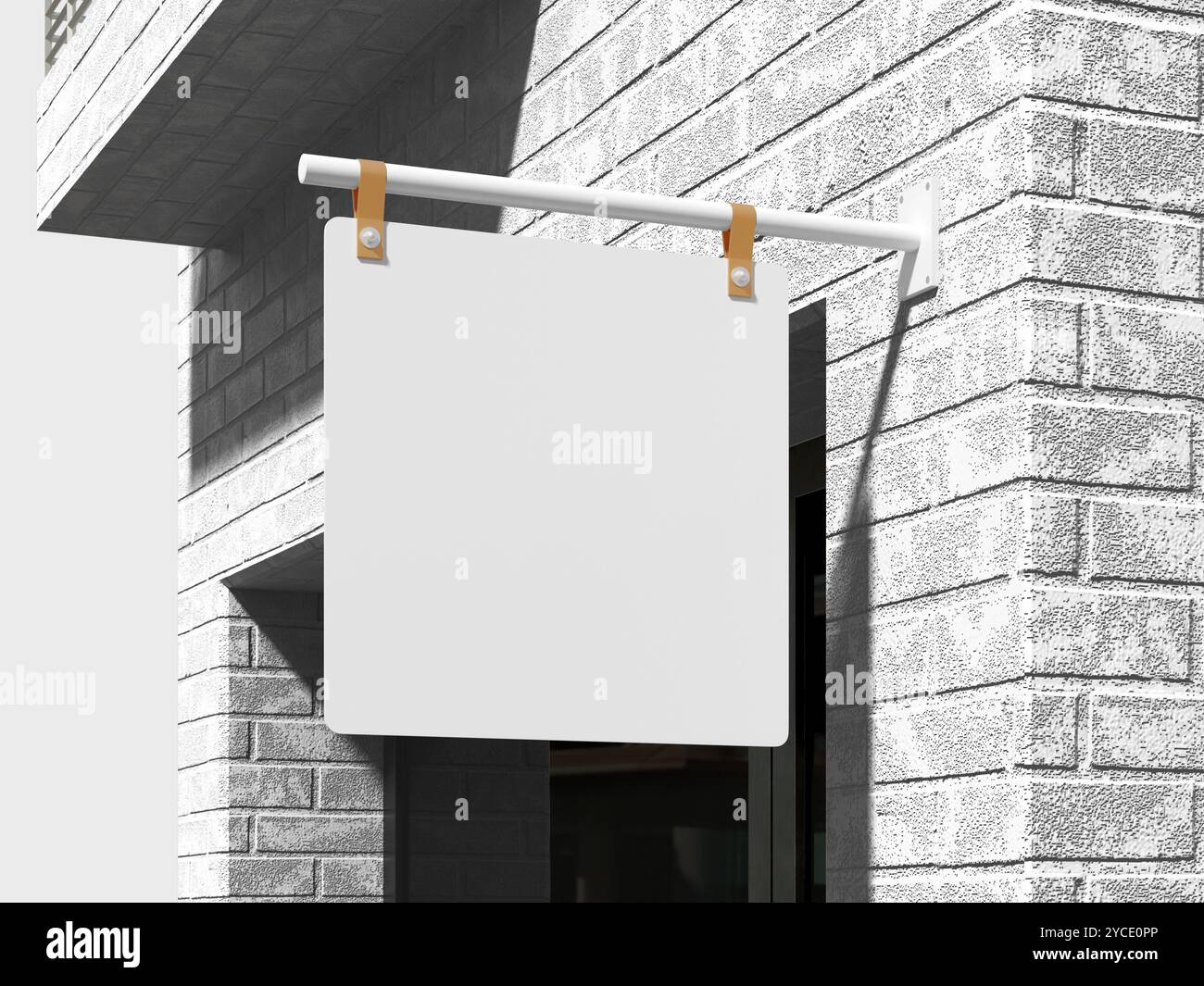 Leeres White Hanging Sign Board Mockup 3D gerendert Stockfoto